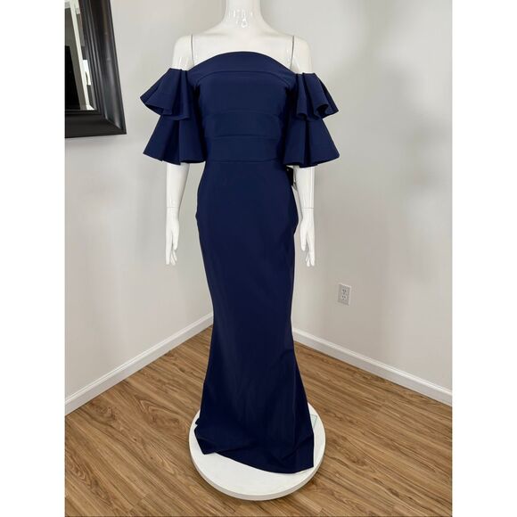 Chiara Boni La Petite Robe Womens Parvati Off-The-Shoulder Gown Blue Notte 8 - Picture 7 of 14